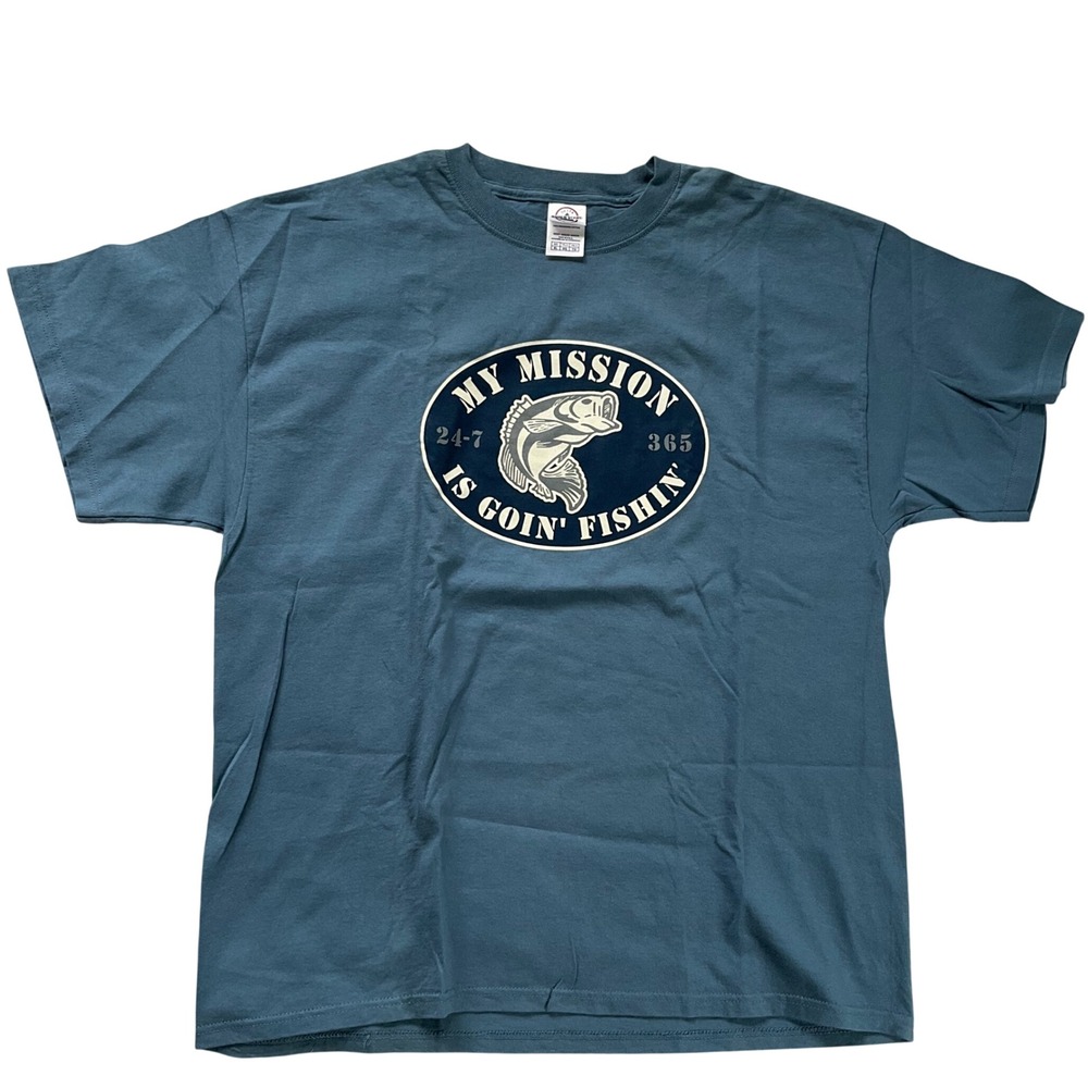 Delta‎ Magnum Weight Fishing Graphic T-Shirt XL Blue Goin Fishin Bass Tee Cotton